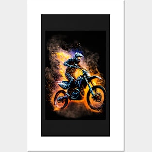 Dirt Bike With Flames Posters and Art